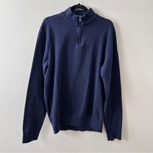 Robert Graham Mens XXL 1/4 Zip Cotton Blend Sweater Navy Blue Business Casual